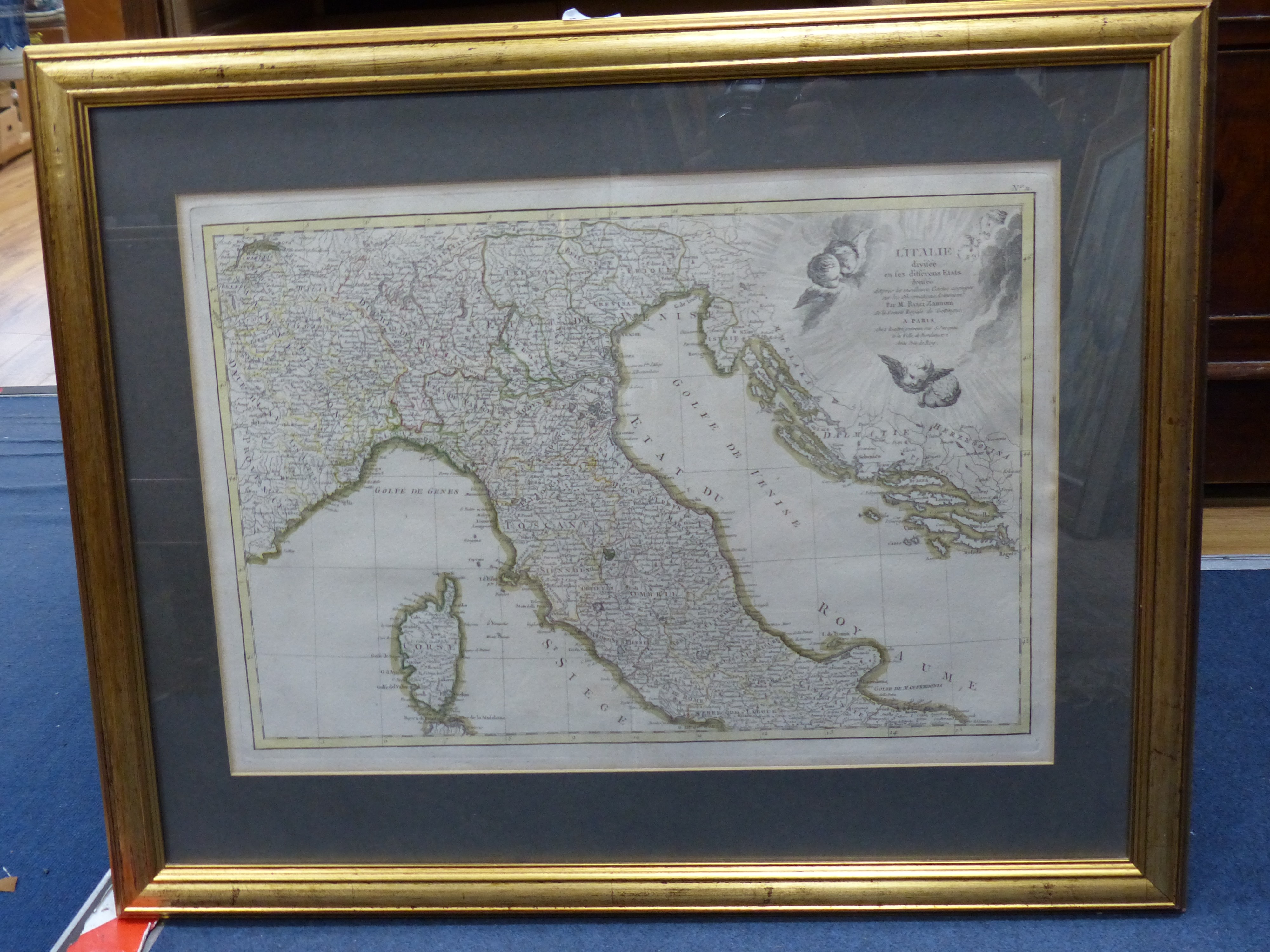 Rizzi Zannoni, 18th century coloured map engraving, North Italy and Corsica 48 x 34 cm